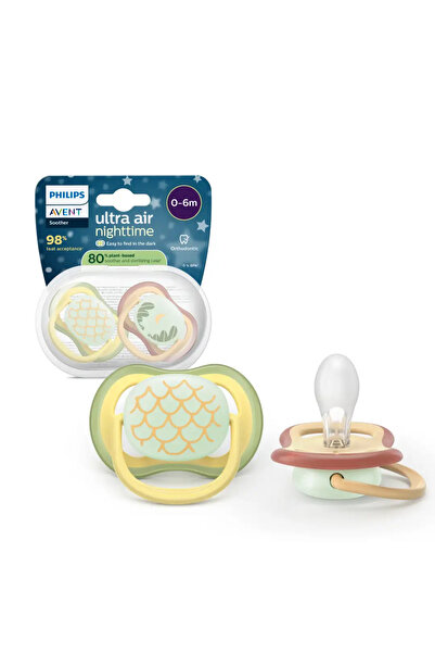 Philips Avent Set of 2 Philips Avent Ultra Air pacifiers SCF376/27, orthodontic, BPA-free, 0-6 months, phosphorescent button