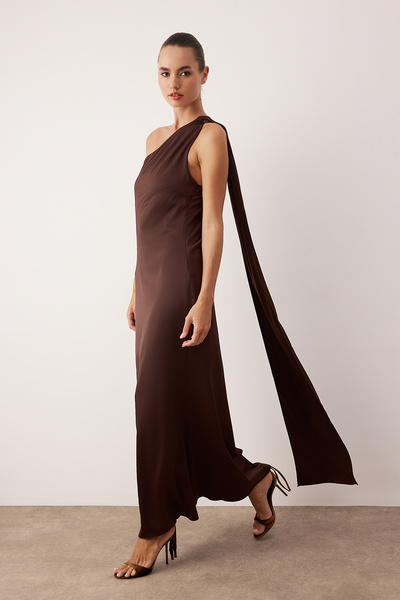 Trendyol Collection Καφέ υφαντό σατέν φόρεμα μίντι χωρίς φόδρα TPRAW26EL00135