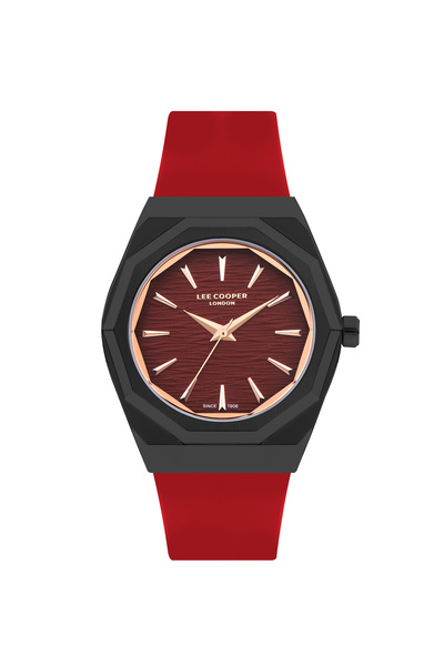 Lee Cooper Erkek Saati, Kırmızı Kadran, Siyah Kasa, Deri Kırmızı Kordon, Quar...