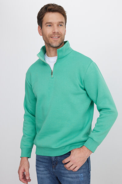 Tudors Унісекс Relax Fit Зручний крій Бавовняний внутрішній фліс Напівзастібка-блискавка Зелений Стійкий комір Світшот