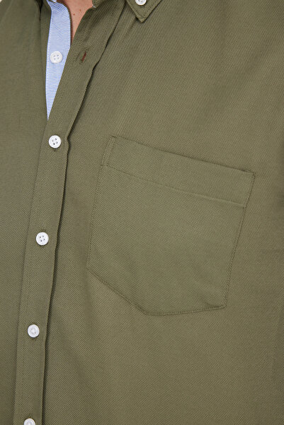 Tudors Men's Regular Fit Classic Cut Button Collar Cotton Easy Ironing Oxford Solid Khaki Shirt