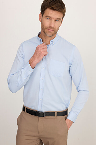 Tudors Erkek Regular Fit Klasik Kesim Düğmeli Yaka Pamuklu Kolay Ütü Oxford Düz Mavi Gömlek