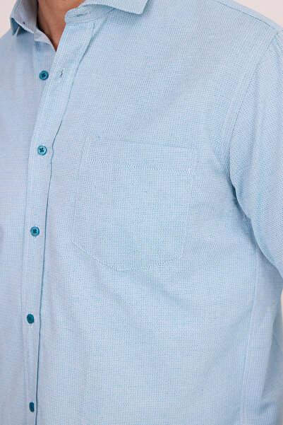 Tudors Πράσινο ανδρικό πουκάμισο - Easy Iron, Μακρυμάνικο, Βαμβακερό, Dobby