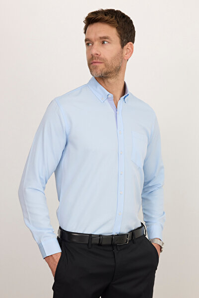 Tudors Erkek Regular Fit Klasik Kesim Pamuklu Kolay Ütü Oxford Düz Mavi Gömlek