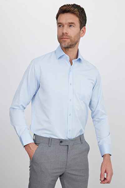 Tudors Erkek Regular Fit Klasik Kesim Pamuklu Düz Mavi Gömlek