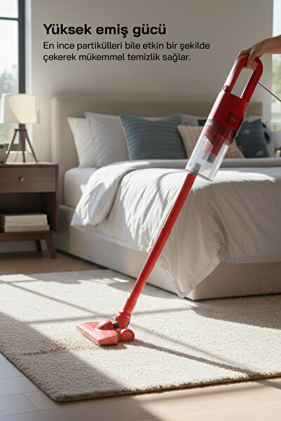 Sinbo SVC-8616 500W Dikey Elektrikli Süpürge – Kırmızı, Yüksek Emiş Gücü