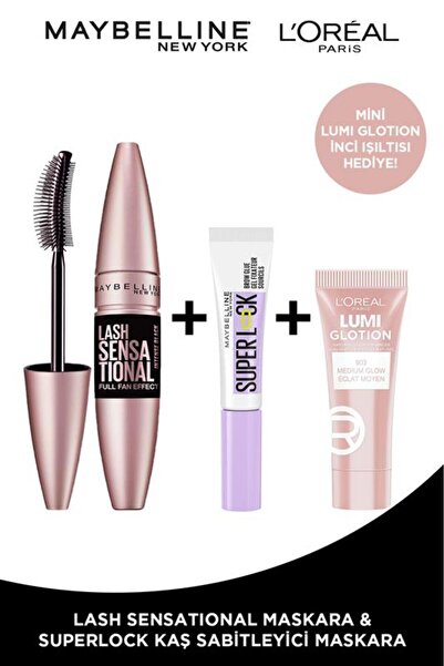 Maybelline New York Lash Sensational Maskara & Super Lock Kaş Sabitleyici & G...