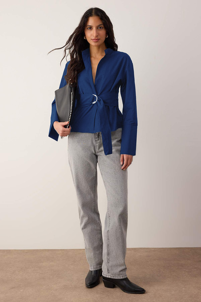 Trendyol Collection Синя сорочка з поясом, на кнопках, регульована TWOAW26GO00067