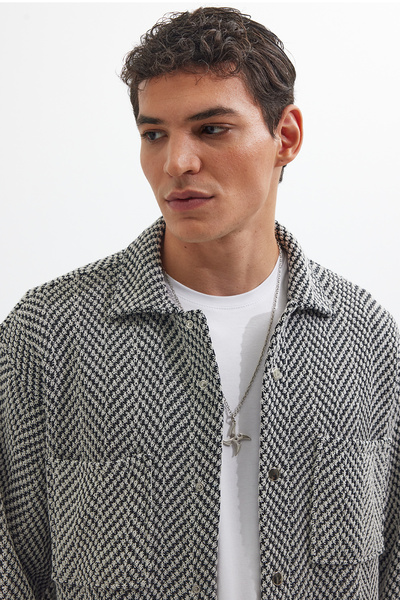 Tudors Erkek Relax Fit Rahat Kesim Örme Çift Cepli Çıtçıtlı Armürlü Gömlek