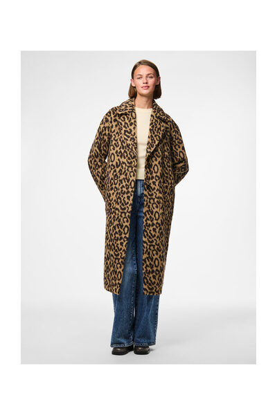 PIECES PCJILI LEO DLOUHÝ POTIŠTĚNÝ KOŽENÝ KABÁT