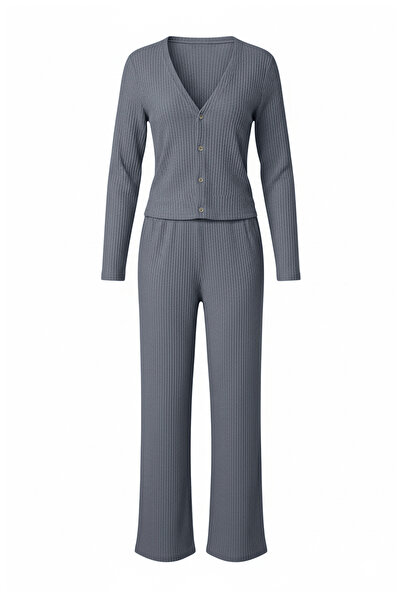 Trendyol Collection Blue Cotton Cardigan Brushed Soft Touch Winter Corded Fabric Knitted Pajamas Set Thmaw26Pt00216