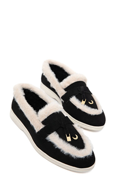 SOHO Women's Black Suede Loafer Plush Shoes Puffy 21179