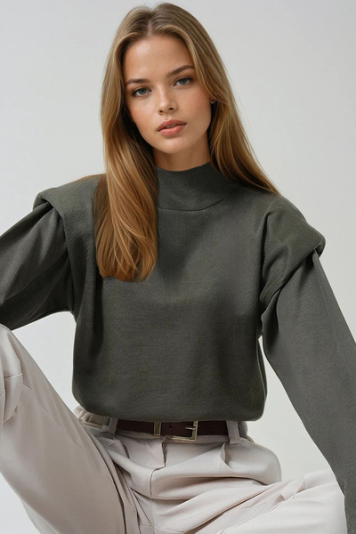 Trend Alaçatı Stili Γυναικεία μπλούζα με μισό ζιβάγκο χακί βάτα τεμαχίων ALC-X14665