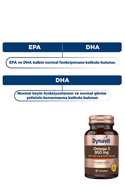 Dynavit Omega 3 950 mg 30 Yumuşak Kapsül x3 - Yüksek EPA & DHA - 1400mg Balık Yağı