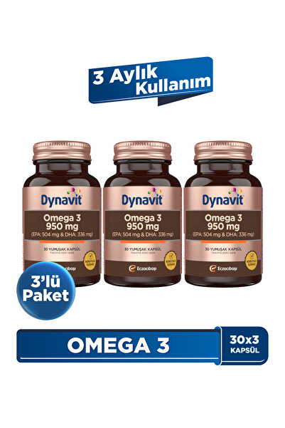 Dynavit Omega 3 950 mg 30 Yumuşak Kapsül x3 - Yüksek EPA & DHA - 1400mg Balık Yağı