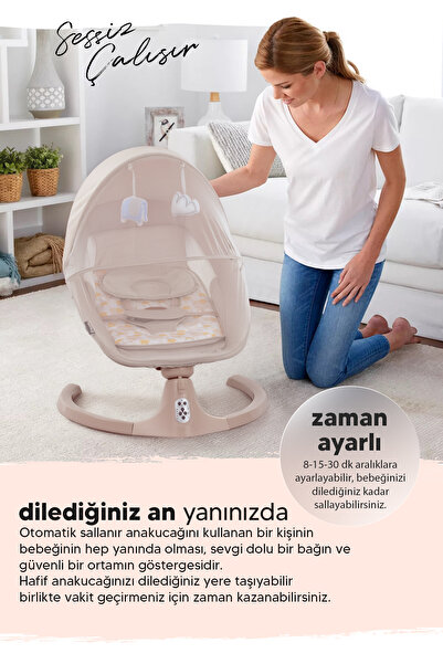 Huggy Pie Yenidoğana Uygun Otomatik Sallanabilir Hareket Sensörlü Kumandalı Bluetooth Müzikli Ana Kucağı