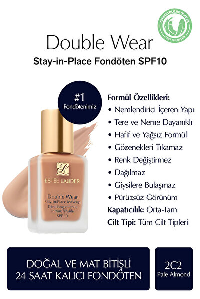 Estee Lauder Doğal ve Mat Bitişli - Double Wear Stay-in-Place Fondöten SPF 10...