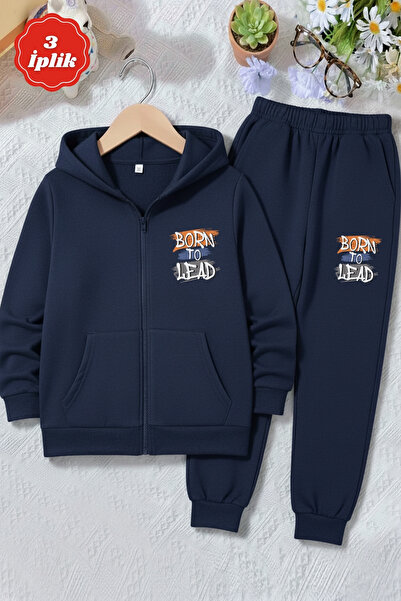 FYK KİDS طقم رياضي للأولاد من 3 خيوط سميكة للشتاء مطبوع عليه Born To Lead بتف...