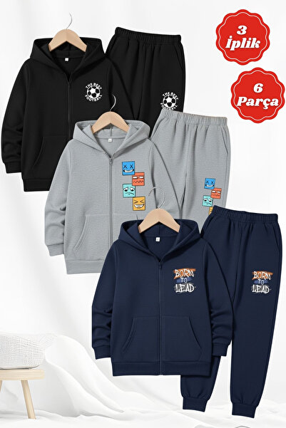 FYK KİDS طقم رياضي للأولاد مكون من بغطاء رأس قطع من 3 خيوط سميكة بطباعة شتوية...