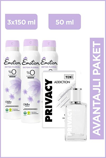 Privacy Woman Addiction Edt Kadın Parfüm 50ml & Emotion Detox Floral Kadın Dedodorant 3x150ml