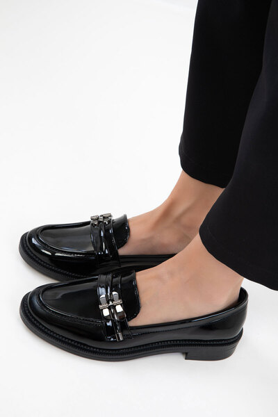 SOHO Black Patent Leather Women's Loafer Shoes 21096