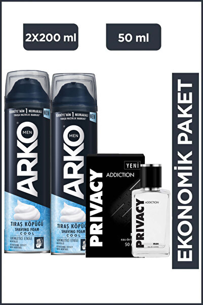 Arko Men Cool Tıraş Köpüğü 2x200 Ml + Privacy Men Addiction Edt Parfüm 50 Ml