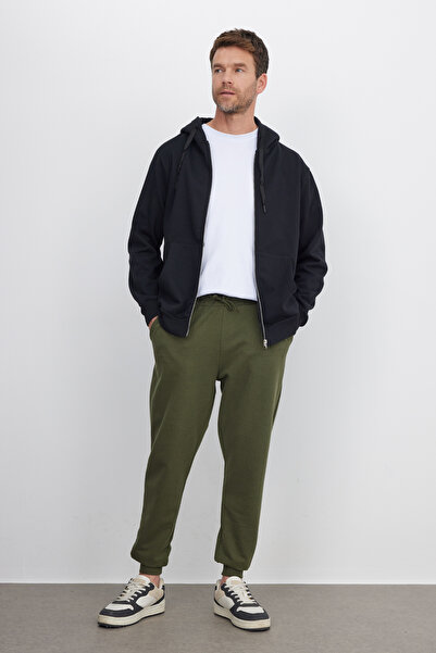 Tudors Erkek Regular Fit Klasik Kesim Beli Bağcıklı Jogger Cepli Lastikli Paça Haki Eşofman Altı