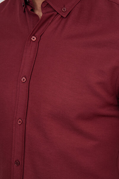 Tudors Slim Fit Uzun Kollu Düğmeli Yaka Pamuklu Kolay Ütü Düz Erkek Gömlek