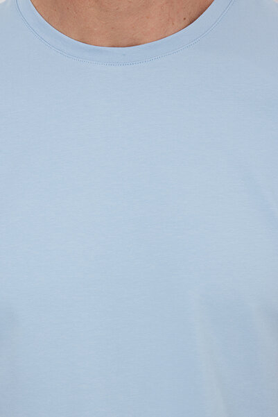 Tudors Ανδρικό μπλουζάκι με λεπτή εφαρμογή, βαμβακερό μαλακό ύφασμα, απλό, βασικό μπλε μπλουζάκι με λαιμόκοψη