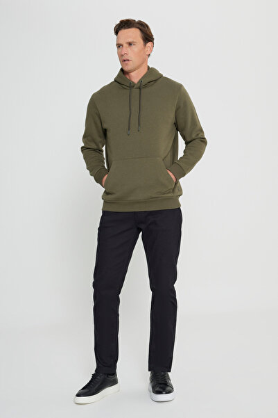 AC&Co / Altınyıldız Classics Мъжки памучен суитшърт тип кенгуру с 3 нишки, стандартна кройка и нормална кройка, с качулка