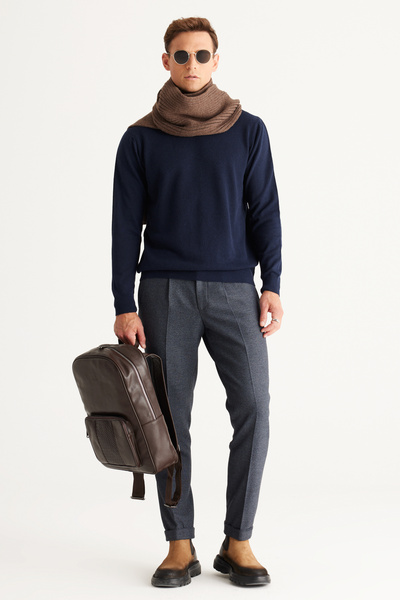 ALTINYILDIZ CLASSICS Erkek Lacivert Standart Fit Normal Kesim Yarım Balıkçı Yaka Pamuklu Triko Kazak