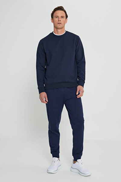 AC&Co / Altınyıldız Classics Ανδρικό φούτερ με λαιμόκοψη με λαιμόκοψη από βαμβακερό βαμβακερό κομμωτήριο κανονικής εφαρμογής