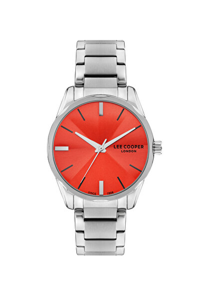 Lee Cooper Erkek Saati, Kırmızı Kadran, Gümüş Kasa, Gümüş Kordon, Quartz, 5AT...