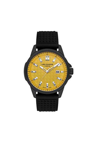 Lee Cooper Erkek Saat, Sarı Kadran, Siyah Kasa, Siyah Silikon Kordon, Quartz,...