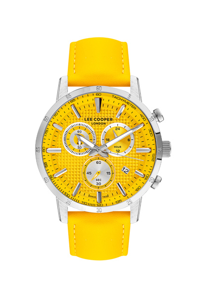 Lee Cooper Erkek Saati, Sarı Kadran, Gümüş Kasa, Sarı Deri Kordon, Multifonks...