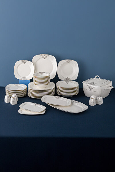 Emsan Yasemin 60 Parça 12 Kişilik Porselen Yemek Takımı Platin