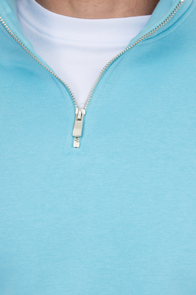 Tudors Φούτερ Unisex Relax Fit Άνετο Κομμένο Βαμβακερό Φλις με μισό φερμουάρ Ανοιχτό Μπλε Φούτερ με όρθιο γιακά