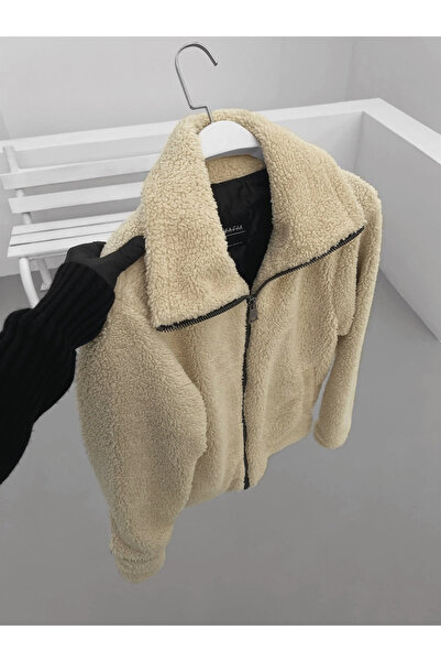 ablukaonline Ανδρικό βελούδινο μπουφάν σε μπεζ χρώμα Oversize - Stand Collar