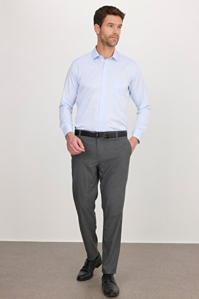 Tudors Cămașă albastră pentru bărbați, din bumbac, cu mânecă lungă, cu o formă clasică