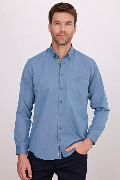 Tudors Чоловічі Regular Fit Класичний крій Бавовна Оксфорд Текстура Бензиновий колір Комір на ґудзиках Гомлек