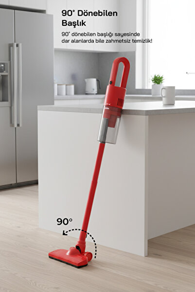 Sinbo SVC-8616 500W Dikey Elektrikli Süpürge – Kırmızı, Yüksek Emiş Gücü