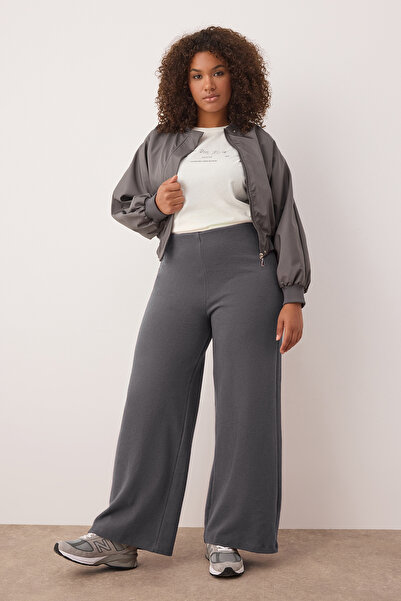 Trendyol Curve Πλεκτό παντελόνι ανθρακί ψεύτικο πλεκτό ψευδοπλεκτό ψευδοπλεκτό με ελαστική μέση πλεκτό παντελόνι μεγάλου μεγέθους TBBAW26AR00004