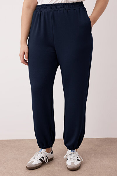 Trendyol Curve Navy Blue Loose Jogger Draped Soft Button Knitted Large Size Sweatpants Tbbaw25Aj00003