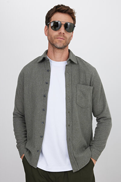 Tudors Men's Regular Fit Classic Cut Straight Pocket Dark Khaki Lumberjack Shirt