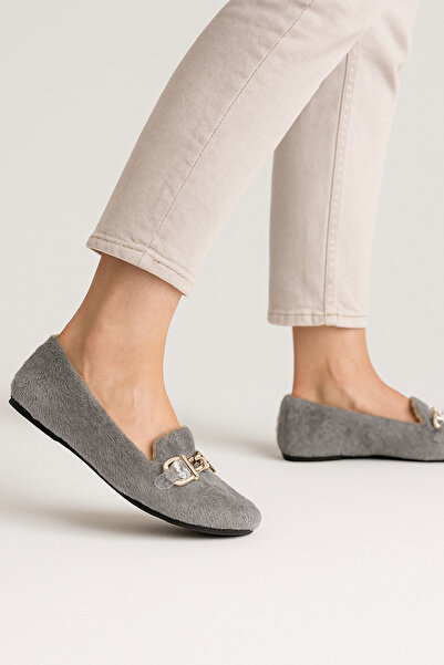 Beyond Γυναικεία παπούτσια μπαλαρίνας με γκρι πέτρινα αξεσουάρ βελούδινα BYNDVT02