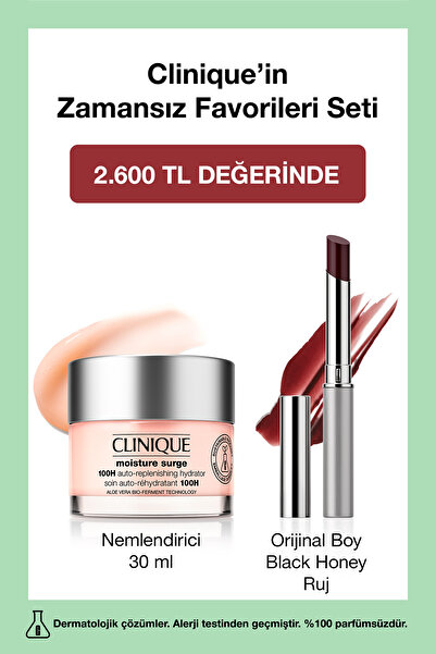 Clinique Zamansız Favoriler Seti - Orijinal Boy Black Honey Ruj + Moisture Surge Nemlendirici Yüz Kremi 30 ml