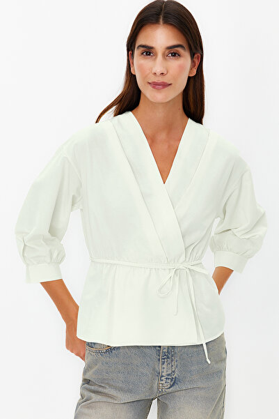 Trendyol Collection Πέτρινη Διπλή Γραβάτα Λεπτομερής Υφαντή Μπλούζα TWOSS21BZ0287