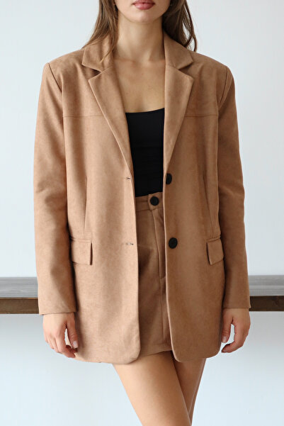 Trendyol Collection Brown Woven Suede Long Coat Mini Skirt Bottom Top Set Twoaw26Au00105