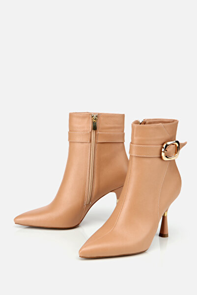 Yaya by Hotiç Women's Nude Zippered Buckle Thin Heeled Boots