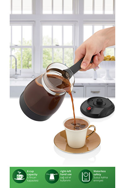 Kiwi KCM-7514 Cam Elektrikli Cezve Türk Kahve Makinesi Siyah